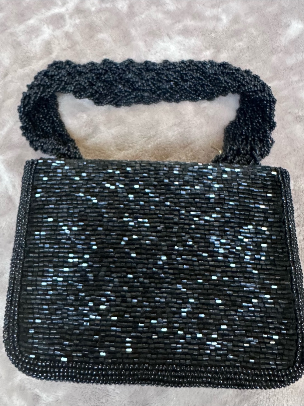 Tiny Black Beaded Evening Shoulder Bag - Elegant Sparkle